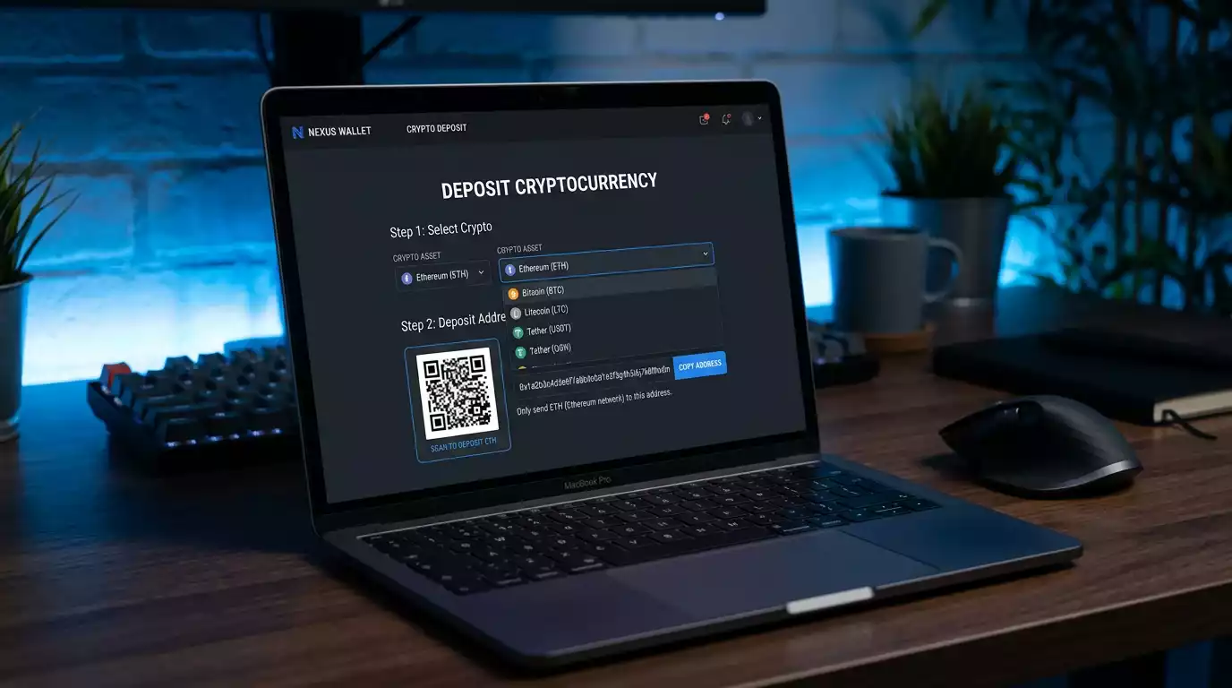 Cryptocurrency deposit interface showing Bitcoin and USDT transfer options