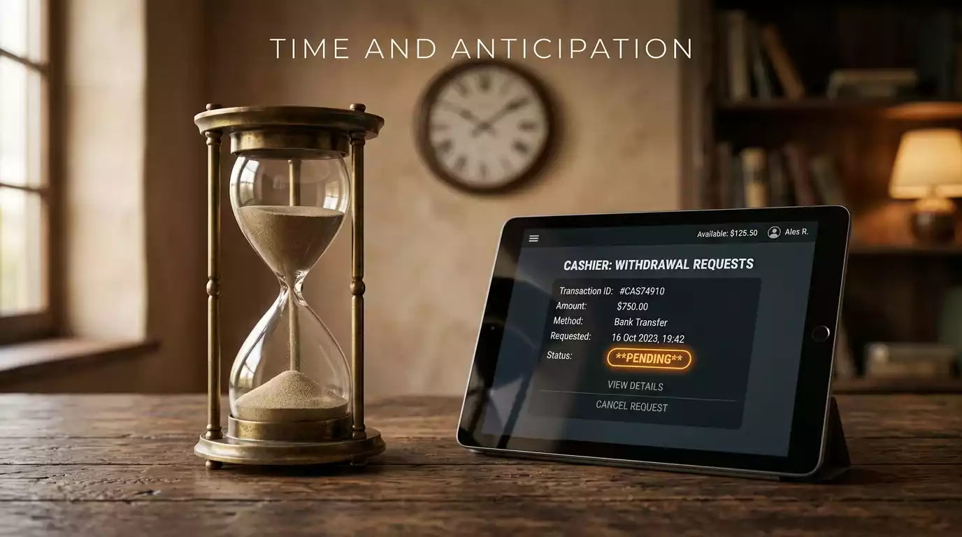 Hourglass beside pending withdrawal notification on casino platform