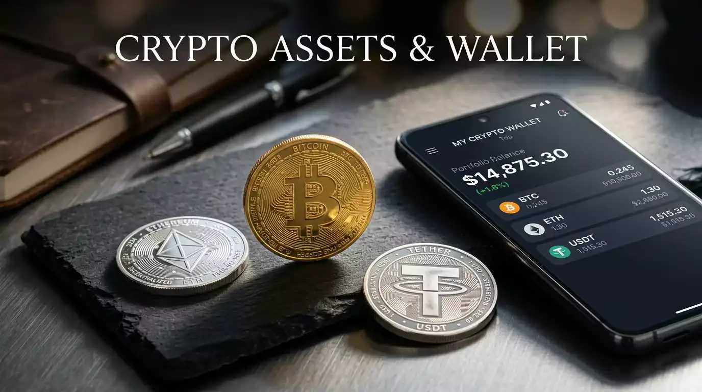 Cryptocurrency tokens including Bitcoin and stablecoins used for online casino deposits