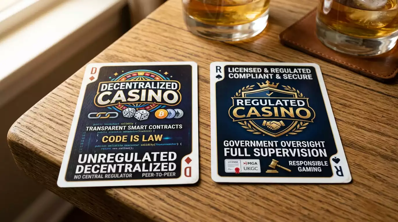 Split comparison between decentralised blockchain casino and regulated platform