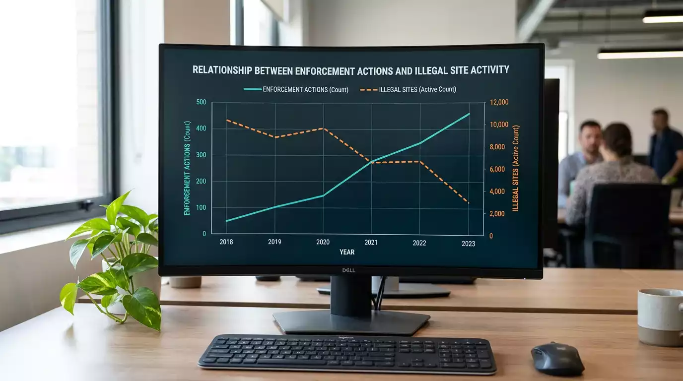 Chart analysing impact of enforcement actions on illegal gambling site accessibility