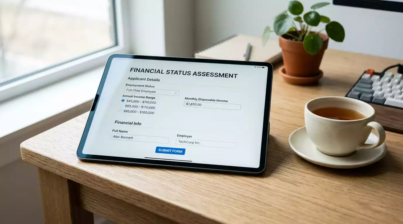 Digital form requesting employment and income details for gambling risk evaluation