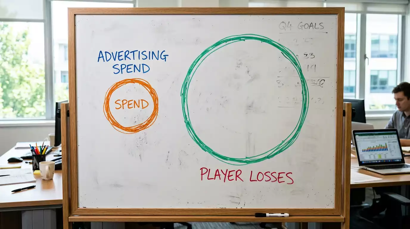 Visual comparison of industry advertising spend against player losses