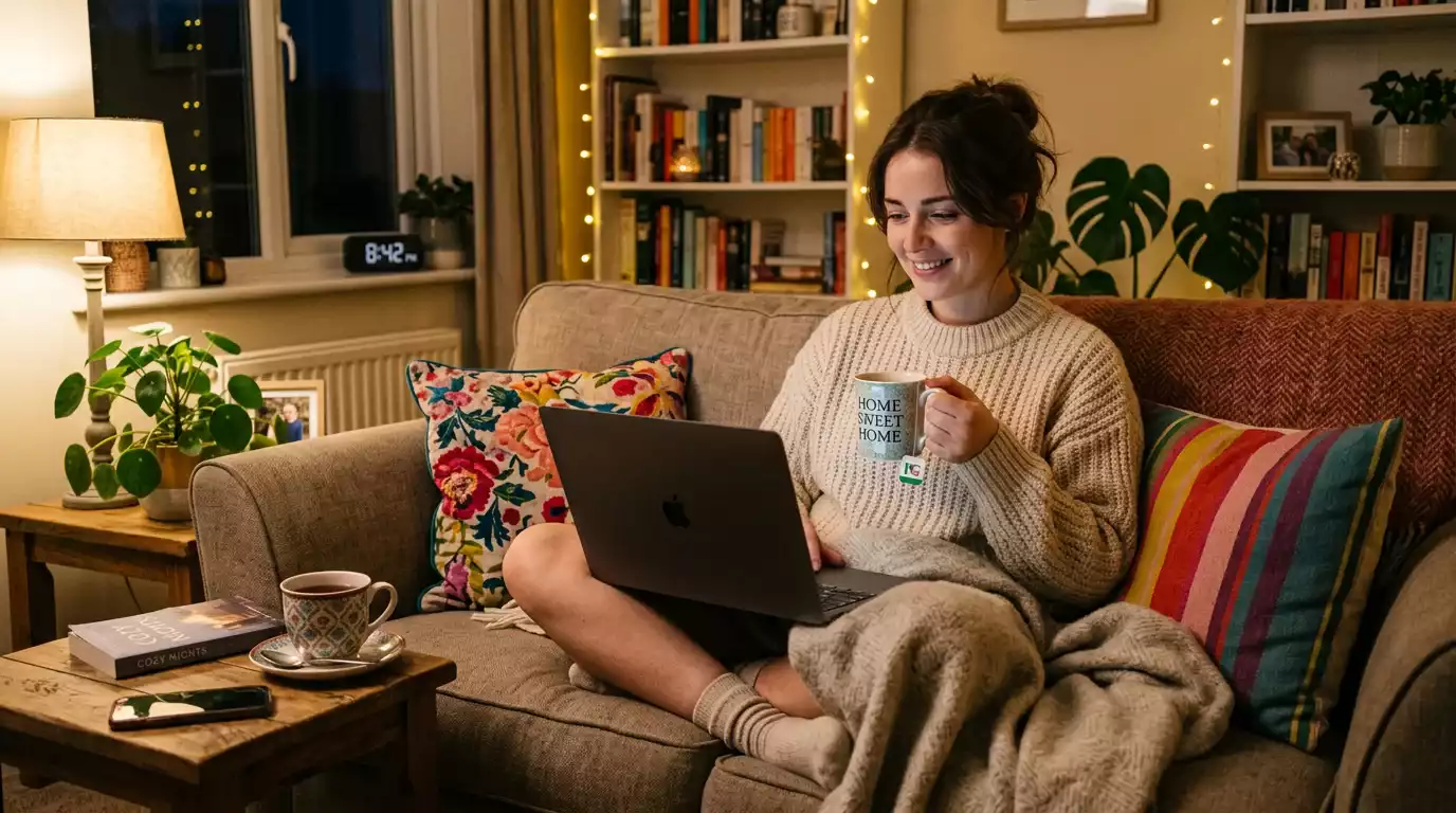 Person accessing GamCare helpline through online chat support on laptop