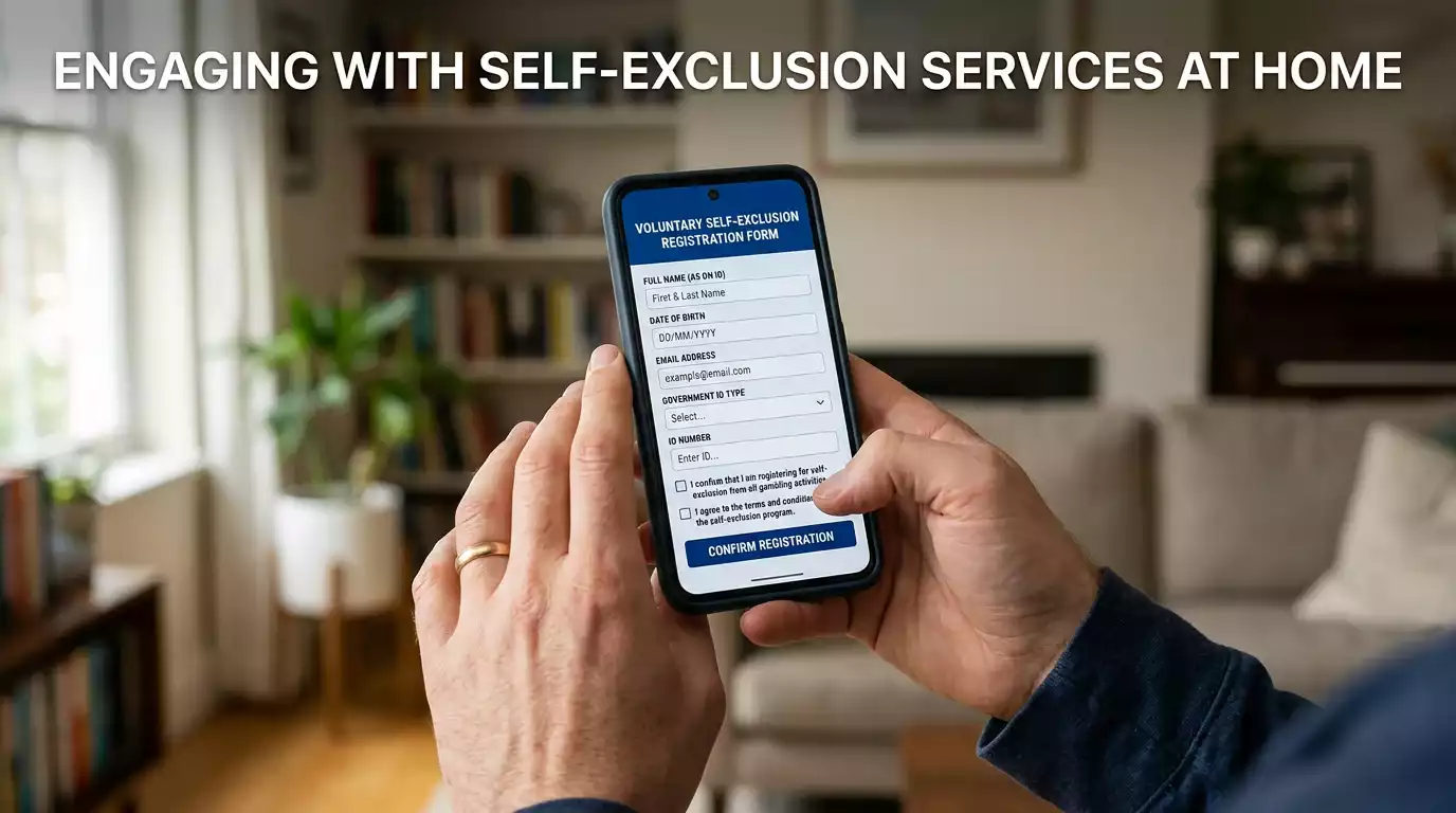 Mobile phone showing GamStop self-exclusion registration form for UK players