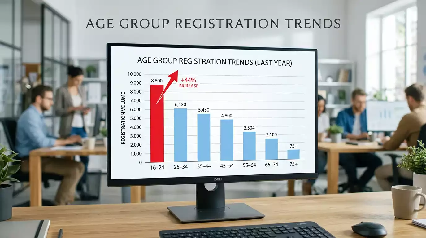 Chart highlighting 44% increase in GamStop registrations among 16-24 age group