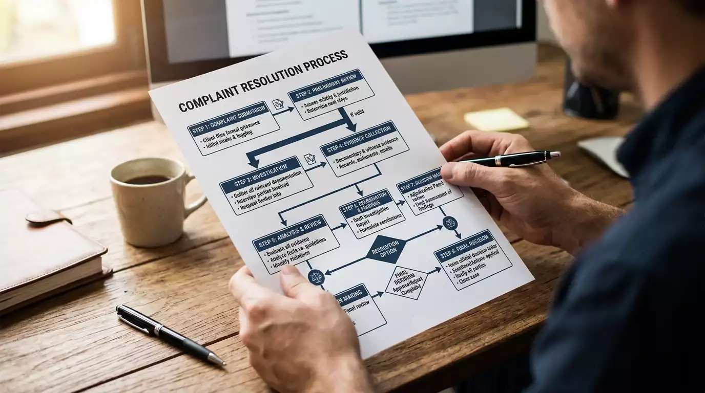 Flowchart showing IBAS alternative dispute resolution stages for gambling complaints