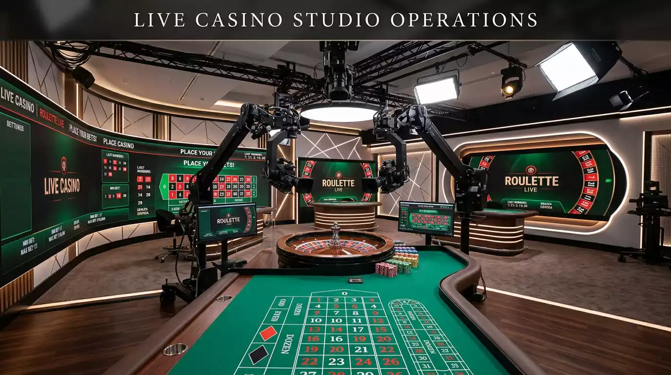Professional live dealer roulette studio with multiple camera angles and regulated oversight