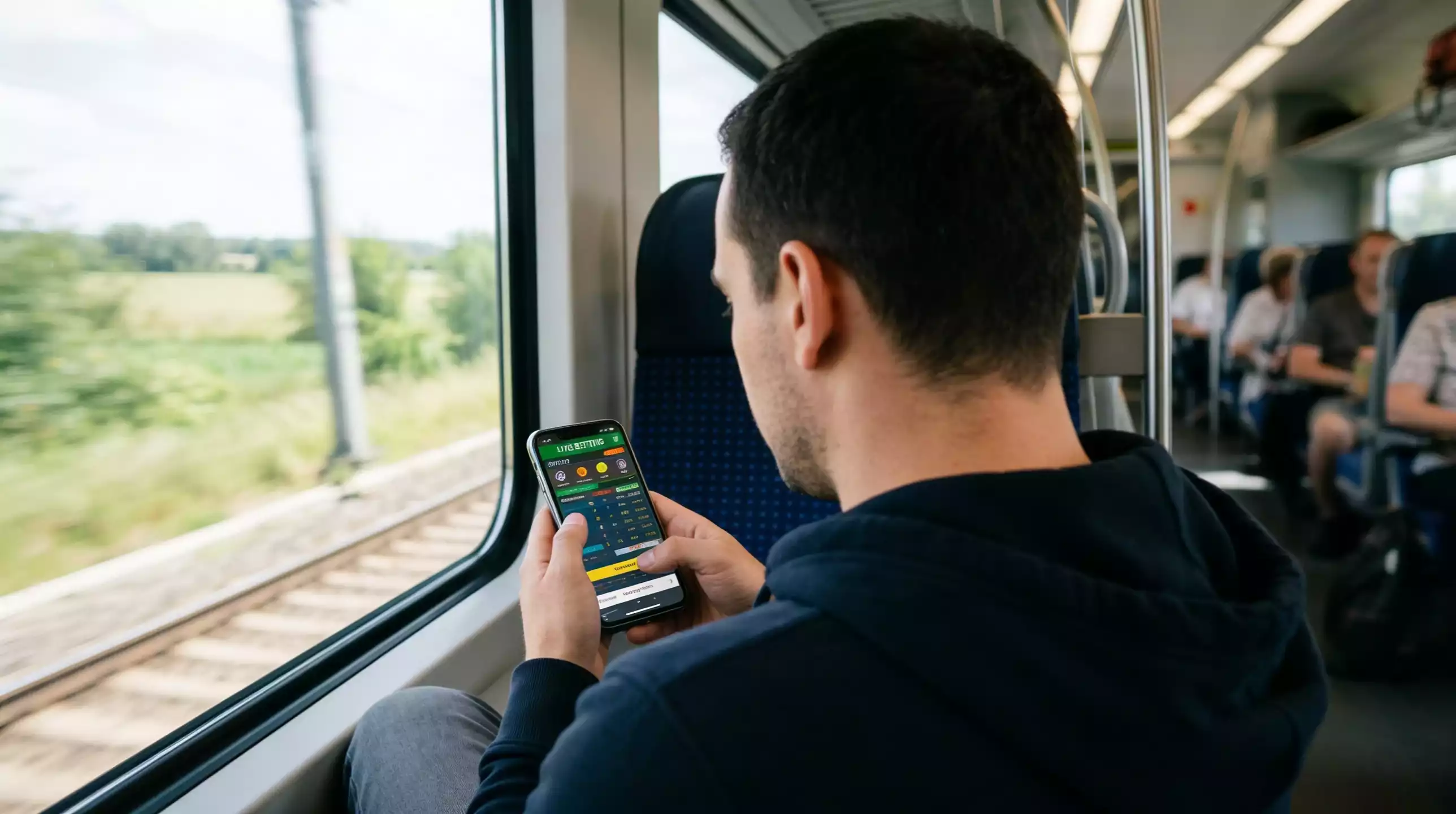 Person placing bet on smartphone representing 80% mobile gambling adoption rate