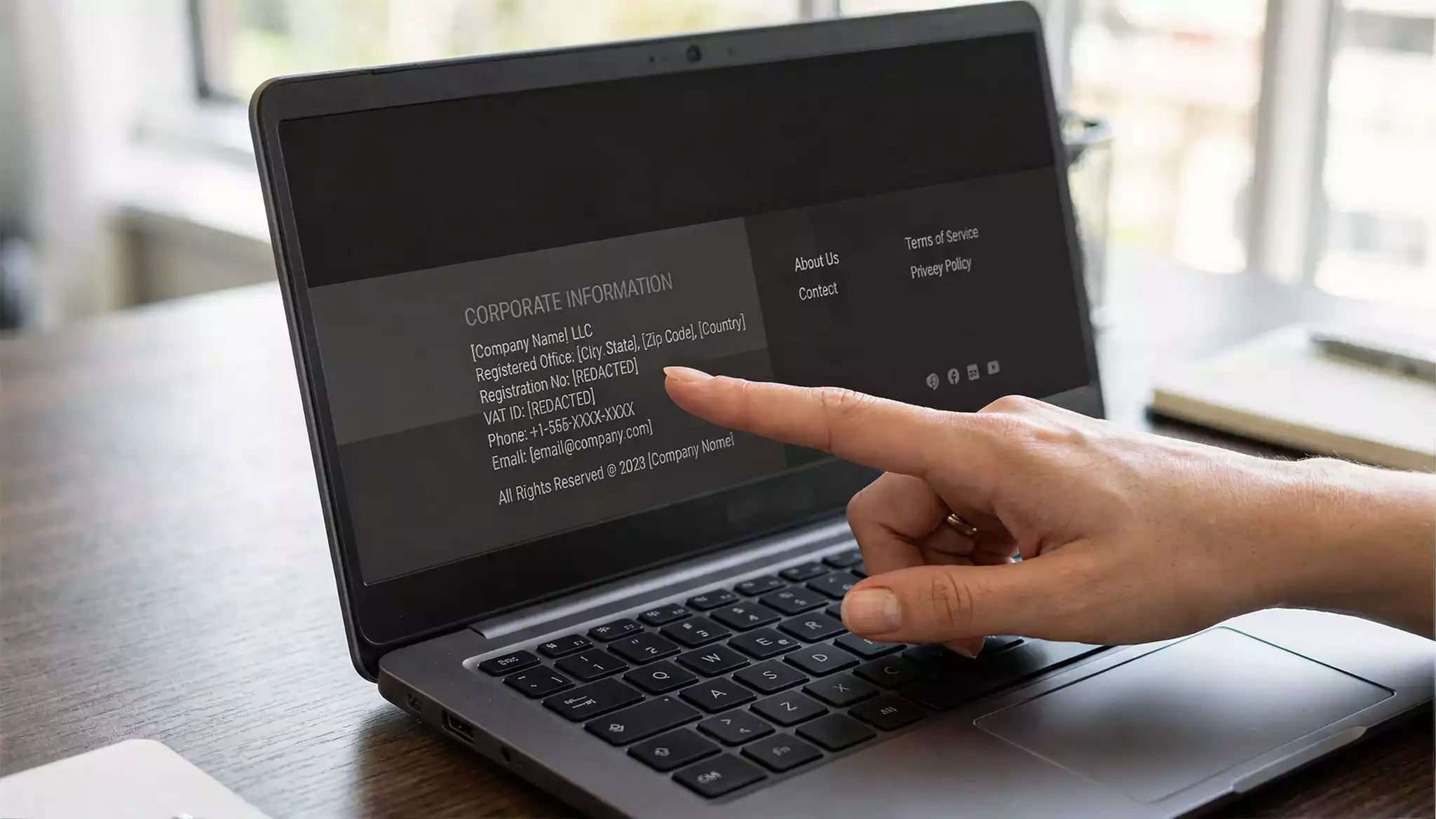 Casino website footer section showing corporate registration details