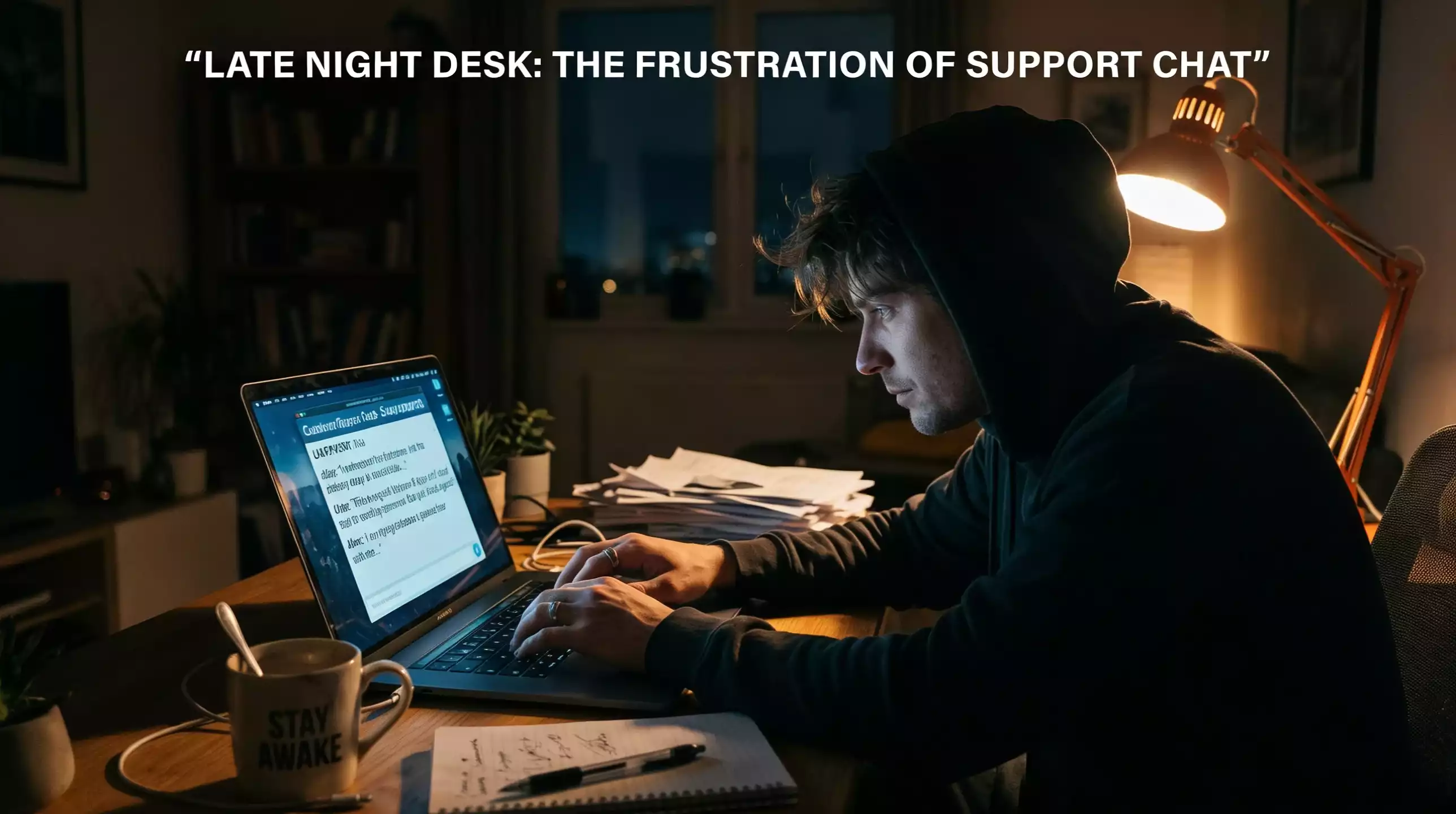 Casino player reviewing withdrawal complaint on a laptop with support chat open