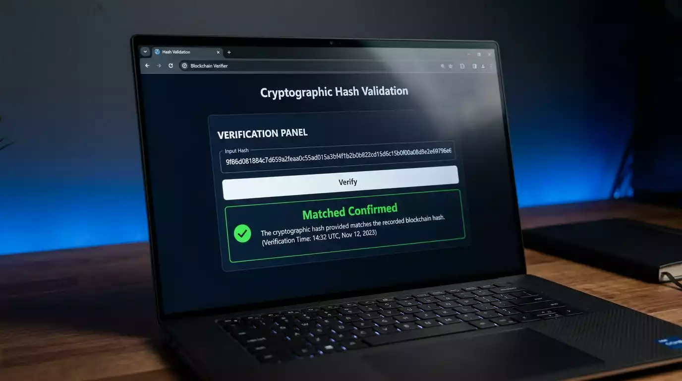Screen showing provably fair game result with cryptographic hash verification steps