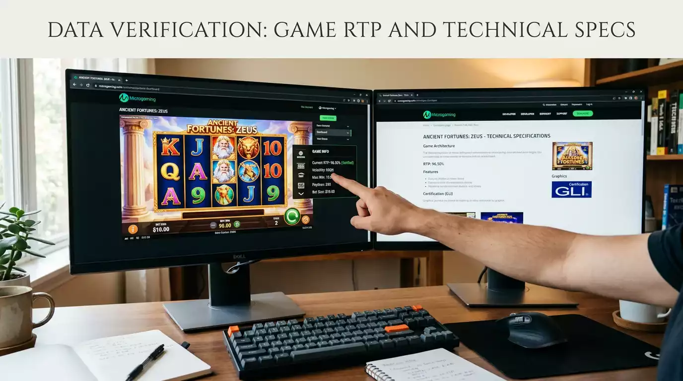 Return-to-player percentage verification comparing casino display with developer published figures