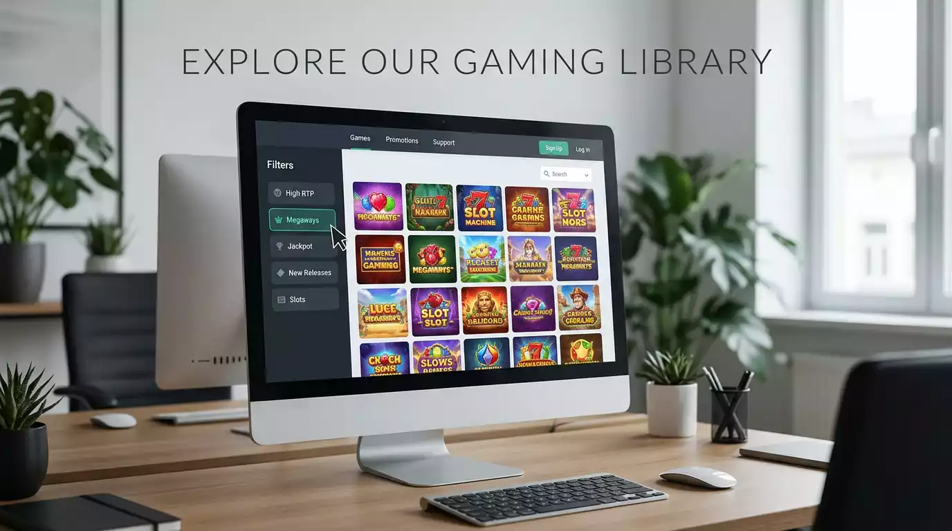 Online slot game library with category filters for RTP and volatility ratings