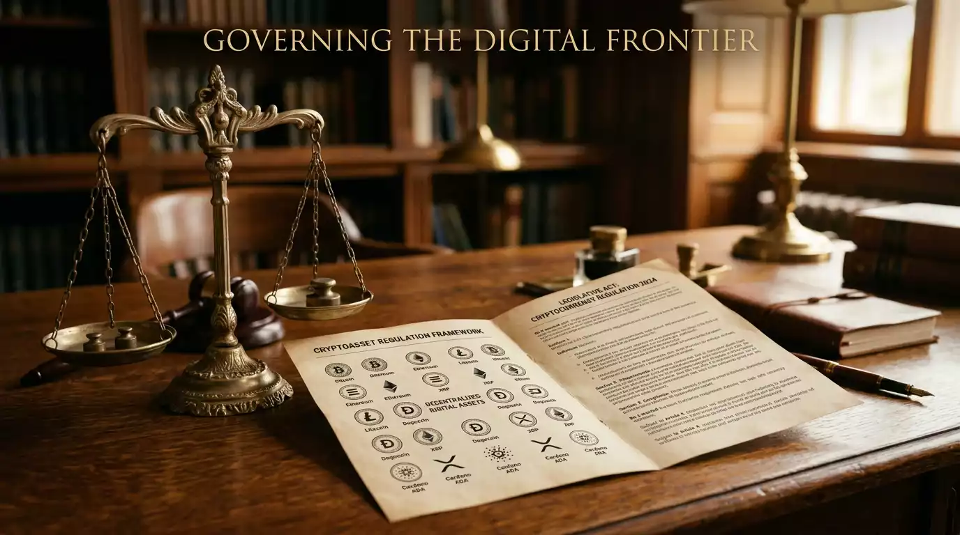 Legal scales balancing cryptocurrency symbol against UK gambling regulation documents