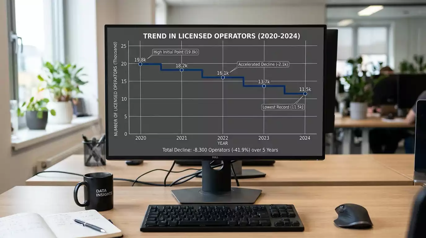 Declining trend line showing reduction in licensed operator numbers over five years