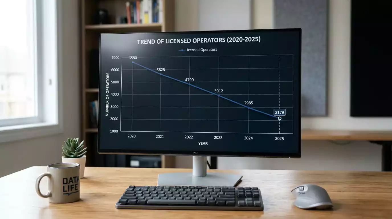 Graph showing declining number of licensed operators from 2020 to 2025