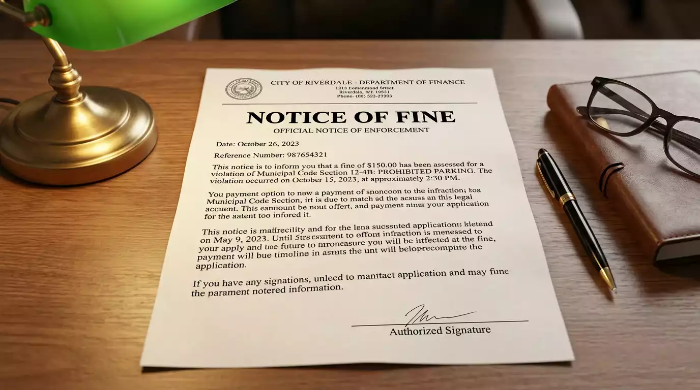 Official notice document showing penalty package issued to non-compliant operator